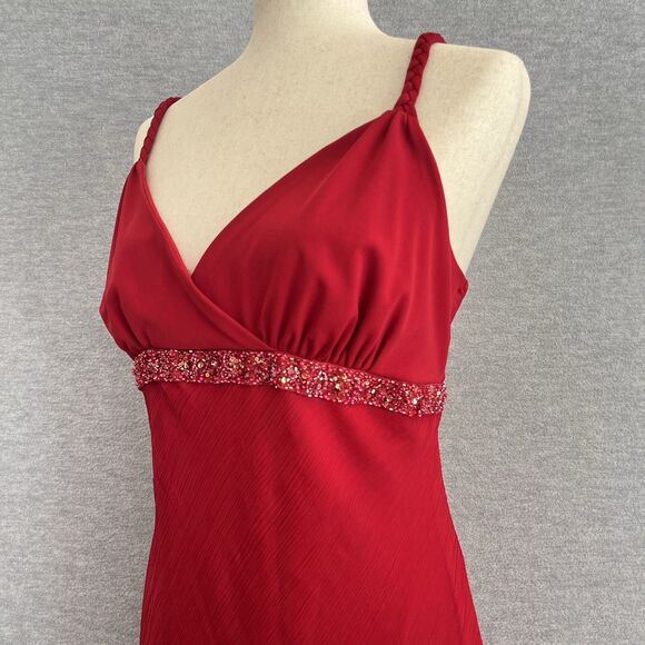 Bisou Bisou Red Babydoll Beaded Tango Dress 14 Beaded Chiffon Romantic Y2K Fairy - Picture 6 of 11